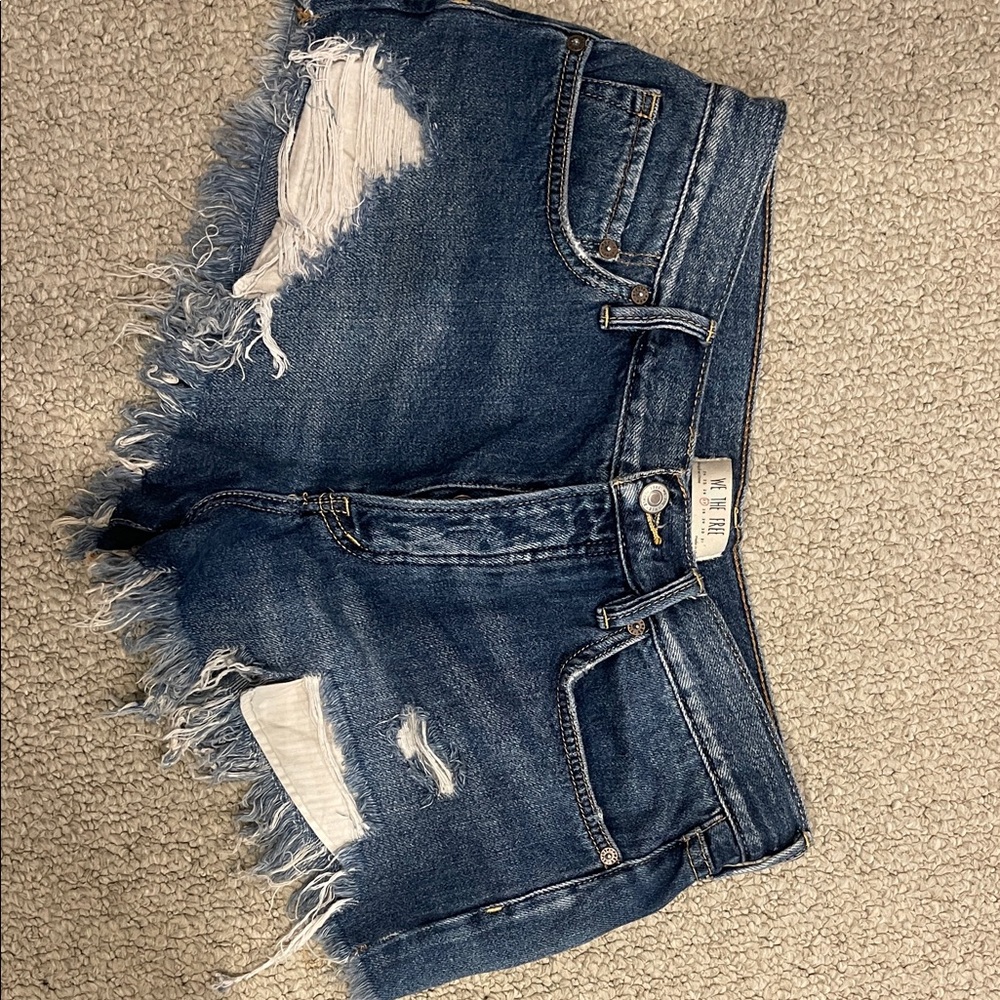 We The Free Dark Blue Distressed Jean Shorts
